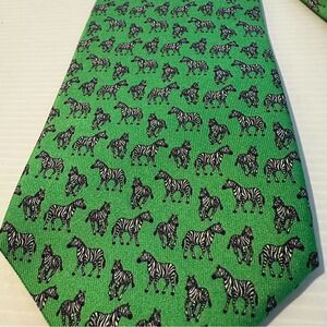 Thatcher Spring Silk Green Tie with Zebras Italy Print USA Made 100% Silk